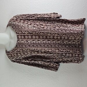Catherines | Women's Brown Cream Fall Floral 3/4 Sleeves Cotton Top Sz 1X